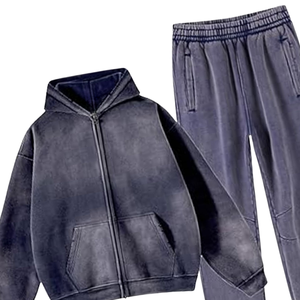 Ensemble survêtement gris anthracite délavé à l'acide pour homme, veste en molleton vintage, pantalon de jogging, ensemble surdimensionné, streetwear, tenue d'hiver - Product Image 4