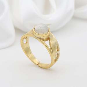 Moonstone Brass Cutout <b>Adjustable</b> <b>Ring</b> 18k Gold Plated Vintage Tribal Wholesale <b>Ring</b> for women - Product Image 4