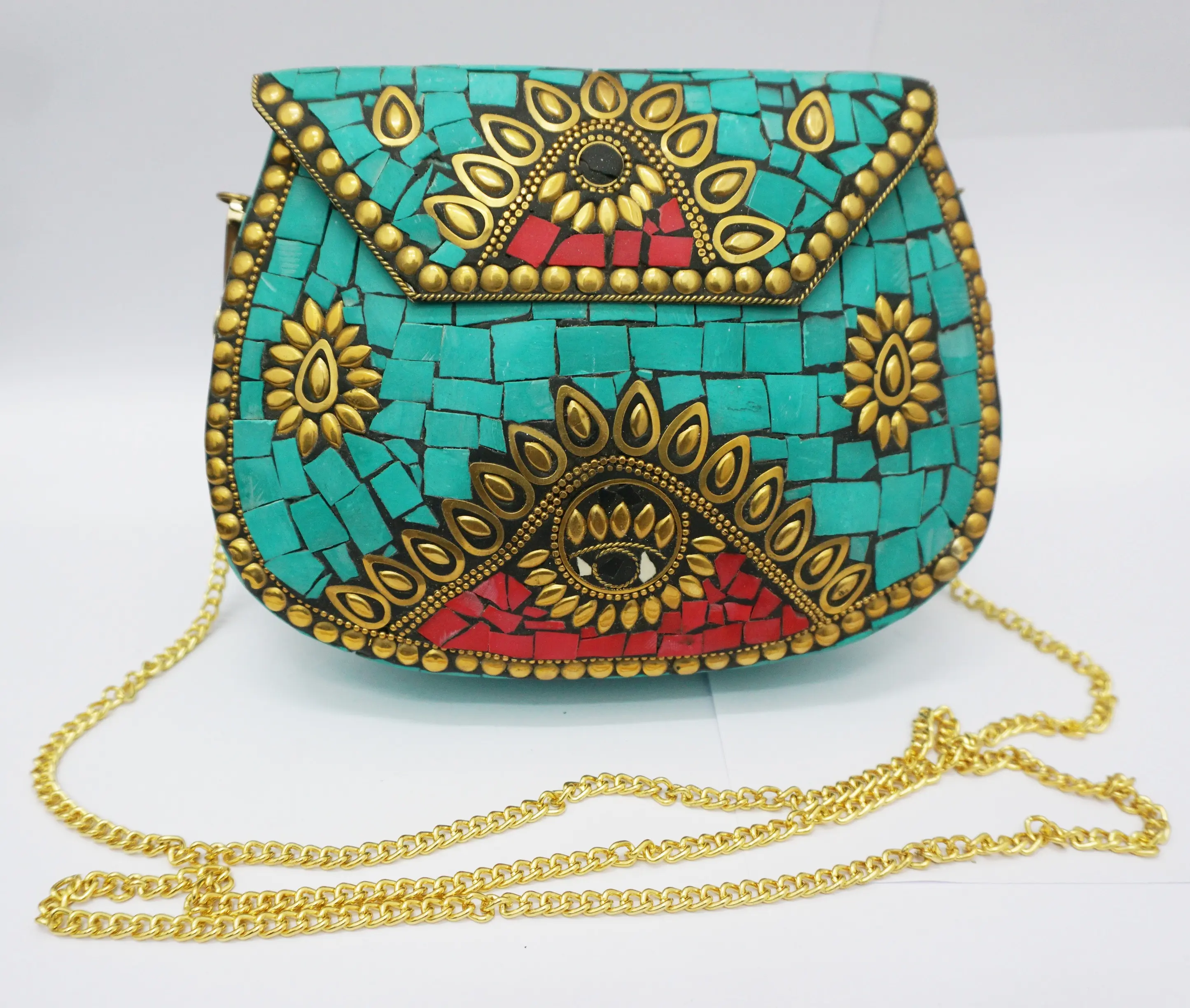 New design Metal Bags Blue Stone Colorful Mosaic Clutch Handbag In Attractive Mosaic pattern Evening Clutch Bag Ladies Clutch