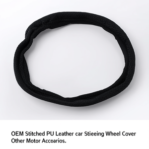 Housse de volant de voiture en cuir PU cousue OEM, noire - Product Image 3