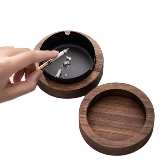 Round Acacia Real Ashtray For table Decoration Wooden Ash Cigar Tray Storage Cigarette Dust Storage Smoke Cup Fancy Ashtray