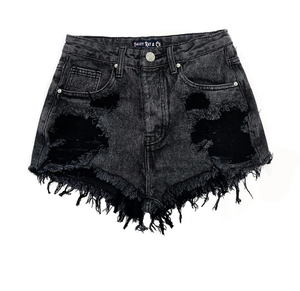 กางเกงยีนส์ขาสั้นเอวสูงสำหรับผู้ชายกางเกงขาสั้นปักลายสีดำเอวสูงสไตล์สตรีทไซส์ใหญ่พิเศษออกแบบได้ตามต้องการ - Product Image 3