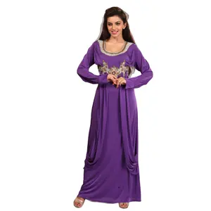 Wholesale Offer on Natural Fabrics Purple Full Sleeves Kaftan Latest Ethnic Style Abaya Women XXL Size Customizable Material