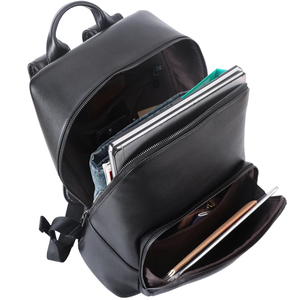 Minimalist Genuine Leather <b>Laptop</b> <b>Backpack</b> With Zipper Closure And Interior Pocket Unisex Softback Design Black - Product Image 1