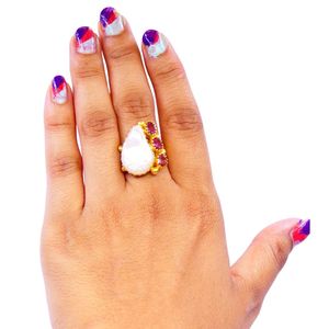 Anillo Clásico de Plata de Ley 925 Chapado en Oro con Turmalina y Perla Barroca para Bodas - Product Image 6