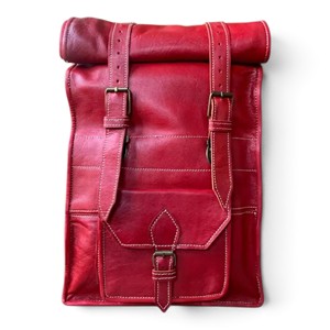 Sac à dos vintage en cuir véritable, style bohème, imperméable, avec fermeture à glissière et fermoir, à enroulement, bretelles arquées, unisexe, souple, pour voyage - Product Image 1