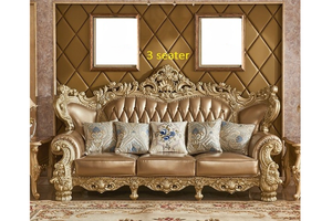 Muebles de Sala de Estar Clásicos de Lujo, Juego de Sofás de Madera de Caoba Tallada a Mano con Mesas en Acabado Dorado - Product Image 3