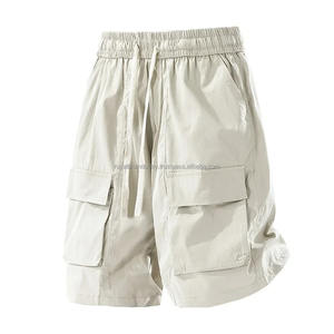 2025 Nueva Marca de pantalones cortos Cargo de verano para hombres, ajuste holgado informal con múltiples bolsillos con cintura elástica, Color sólido y decoración de patrón - Product Image 2