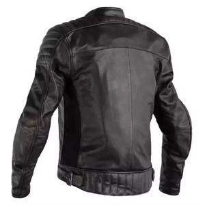 Veste de course en cuir noir pour hommes, épaule matelassée, coupe ajustée, style moto avec poche à fermeture éclair, détails pour motard, couleurs - Product Image 2