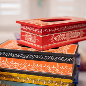 Decorative Wooden Meena Printed Tissue Box Cover | Handcrafted Meenakari Style <b>Napkin</b> <b>Dispenser</b> - Product Image 4