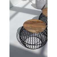 Ensemble de table basse moderne et écologique en bois de manguier rond avec base en métal élégante pour le mobilier de salon