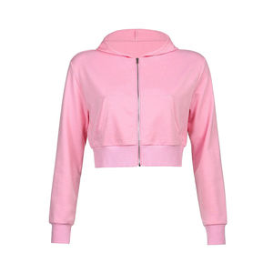 Sudadera corta de cintura alta para mujer con hombro caído pulóver temporada de otoño logotipo frontal Streetwear sudaderas con capucha de diseño de punto - Product Image 4