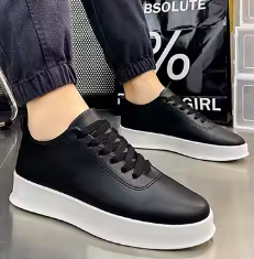 Zapatos de cuero informales ligeros para todas las estaciones para hombre, diseño deportivo cómodo, malla antideslizante para aumentar la altura - Product Image 3