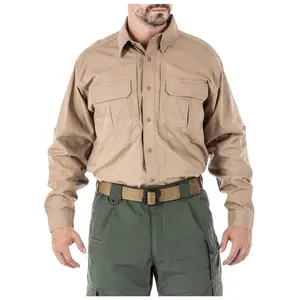 قمصان رجالية تكتيكية كاجوال بأكمام طويلة مصنوعة من القطن 100% قمصان بأزرار فردية مخصصة مقاومة للتجعد للرجال