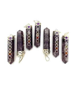 Vente en gros pendentif crayon guérison naturelle des sept chakras collier en cristal d'agate lépidolite pierre précieuse polie Feng Shui apaisante - Product Image 5
