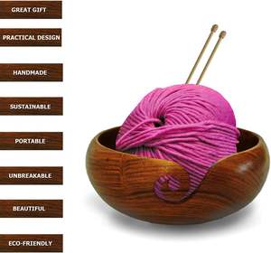 Bol en fil de bois teinté foncé tendance du fabricant Design classique pour travaux d'aiguille à tricoter et crochet - Product Image 2
