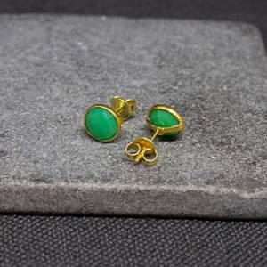 Luxe 925 boucles d'oreilles en argent vert chrysoprase pierre de naissance pierre précieuse chic à la main argent boucles d'oreilles femmes accessoires en vrac - Product Image 2