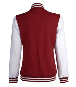 Chaqueta Varsity Moderna e Informal para Mujer en Blanco con Detalles Rojos, Nueva Promoción, Estilo Moderno, Transpirable, de Lana, para Invierno, Senderismo y Actividades al Aire Libre - Product Image 2