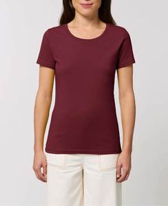 T-shirt pour femme de couleur bordeaux, col rond, manches courtes, taille plus, uni, teint, décontracté, mode, vente en gros, prix bas, qualité fiable - Product Image 5