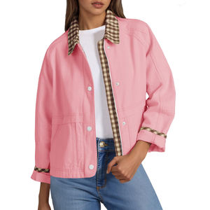 100% coton toile matériel femmes vestes Logo personnalisé col rabattu conception respirant femmes coton toile veste - Product Image 1