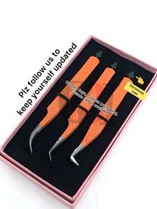 Pince à cils en acier inoxydable à pointe argentée, revêtement en poudre orange, pour extensions de cils, instrument de beauté - Product Image 4