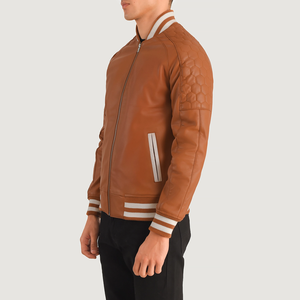 Men's Genuine Sheep Leather Bomber Jacket with <b>Stand</b> Collar-Waterproof & Windproof Casual <b>Motorbike</b> Style - Product Image 3