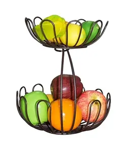 Metal Handicraft Iron Fruit and Vegetable Basket Black Color Finished Solid Iron Applicable Space Living Room Kitchen Bedroom