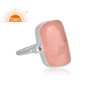 Meilleures ventes Bague empilable en argent sterling fin avec topaze blanche naturelle et calcédoine rose Fabricant de bijoux personnalisé - Product Image 2
