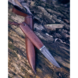 Cuchillo puukko de acero D2 con mango de madera de azobé y funda de cuero - Product Image 2