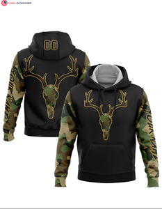 Sudadera con capucha personalizada de camuflaje negro-blanco 3D oso caza deportes pulóver - Product Image 3