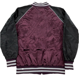 Cierre frontal Cremallera Púrpura Satén Color Bomber Letterman Varsity Jacket Mangas raglán Custom CollegeBaseballjacket para hombres - Product Image 2