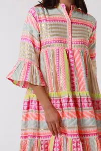 Belle fête d'été et plage en V tissées à la main, robe jupe courte avec manches courtes cloche pour les femmes robe tunique - Product Image 5