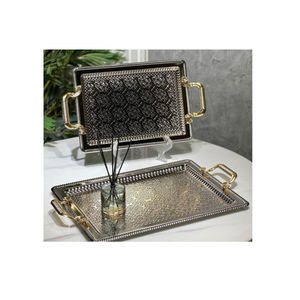 Plateau rond argenté avec poignée dorée Plateaux décoratifs pour serveurs de nourriture pour hôtels Présentoir à desserts de table classique - Product Image 6