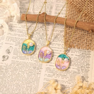 Neues Design Ölgemälde Stil Licht Luxus kette Emaille Glasur Blume Kontrast farbe Drei dimensionale eingelegte Anhänger Halskette - Product Image 3