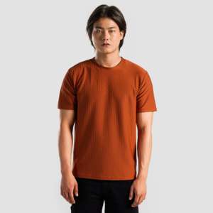Camiseta GridLock Naranja de 280g, Tejido Waffle Pesado, Color Liso, Estilo Hip Hop con Serigrafía - Product Image 1