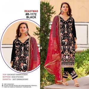 ชุดเดรสลำลองผ้าจอร์เจียปักลายประดับด้วยพลอยเทียมปักเลื่อมเพชรแขนยาวผ้าไหมเย็บด้านล่าง dupatta มี2ชิ้น - Product Image 2