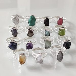 Rough Stone Jewelry Women's <b>Ring</b> Natural Ruby Emerald Tanzanite Lapis Quartz Gemstone Statement Jewelry 925 Sterling Silver <b>Ring</b> - Product Image 3