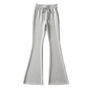 Pantalones de chándal acampanados de algodón informales para mujer de talla grande de lana transpirable con cordón en la cintura con diseño acampanado liso fresco 2026 - Product Image 3