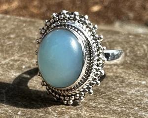 Bague de réglage de lunette ovale classique en argent sterling 925 avec pierre précieuse de calcédoine bleue pour cadeau d'anniversaire de mariage de fiançailles - Product Image 2