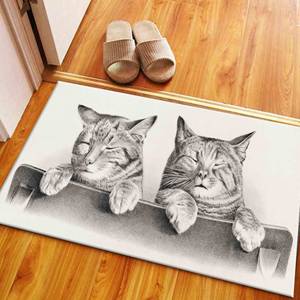Tapis à l'effigie de deux chats mignons, tapis imprimé, tapis décoratif pour la maison avec de jolis animaux, tapis fin non tissé pour la cuisine - Product Image 2