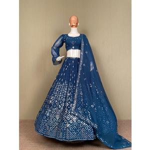 Diseñador Georgette Lehenga Choli con bordado de secuencia para mujeres Ropa de boda y fiesta étnica india a precios de mayorista - Product Image 1