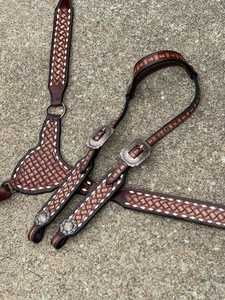 ชุดผ้าโพกศีรษะและคอปกเสื้อทำจากหนังสีเทอร์ควอยซ์เครื่องมือลายดอกไม้สินค้าพรีเมียม - Product Image 3