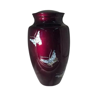 Incrusté de nacre crémation urne papillon adulte thème papillons sur fond bordeaux profond MOP crémation urne - Product Image 4