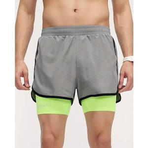 Hot Sale New Fashion Double <b>Layer</b> Athletic Shorts for Men Solid Pattern Fitness Wear with Private Label - Product Image 1