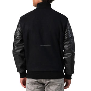 Veste bomber varsity authentique en laine unisexe avec manches en cuir, style rétro américain, uniforme d'équipe, patchwork sur le devant - Product Image 2