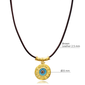 Rond En Cuir 22K Vintage Blue Eye Design Collier Charme En Gros Turc Fabriqué À La Main 925 Bijoux En Argent Sterling - Product Image 2