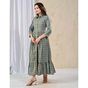 Vestido Largo Estampado de Algodón Verde Mar, Talla Única, Estilo Casual Elegante y Moderno, Natural y Transpirable para Usar en Fiestas Diurnas, 5XL - Product Image 6