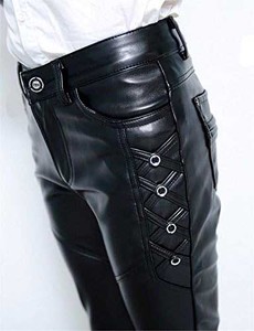 Pantalon en cuir décontracté pour hommes Original 100% Matériau en cuir original de haute qualité léger et droit à rayures incurvées - Product Image 6