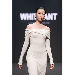 Robes de style formel pour femmes Robe longue Jacquard en dentelle de laine Lumi noir et blanc Vêtements pour filles de bonne qualité Grossiste en blanc - Product Image 1