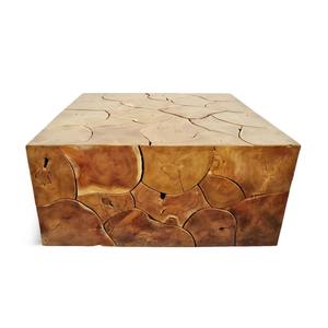 Table basse Unika en bois de teck massif couleur laquée naturelle de haute qualité pour l'intérieur et l'extérieur. - Product Image 1